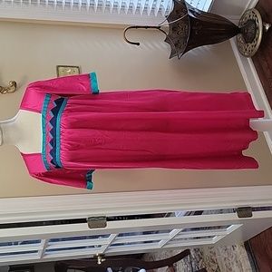 Henson kickernick fuchsia aqua navy nylon short gown short sleeve sz Large EUC…